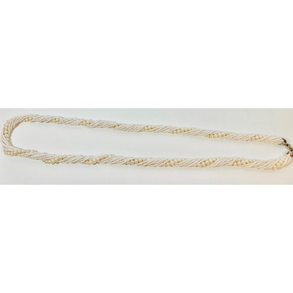 VTG Lee Sands Twisted 24" Necklace Lustrous White Freshwater Pearls & Seed Beads - Picture 8 of 8